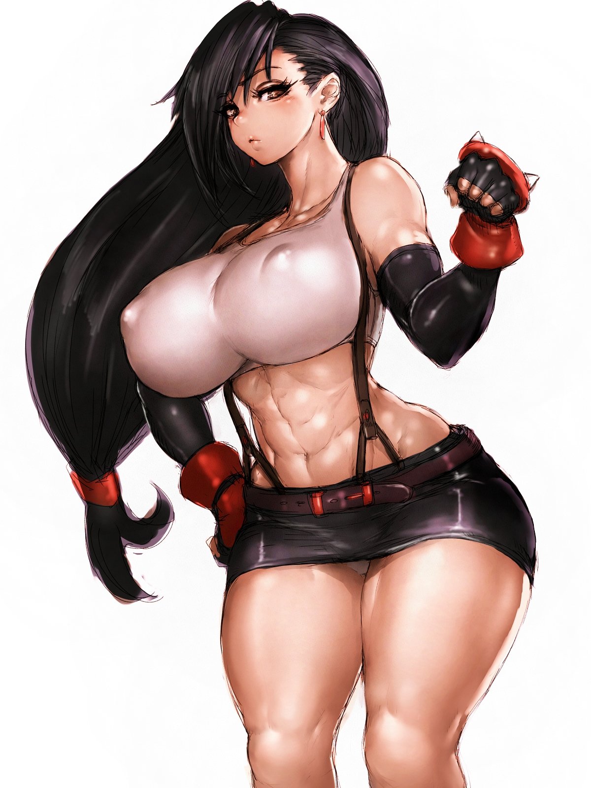 1girls, abs, alternate breast size, big breasts, breasts, breasts bigger than head, cleavage, erect nipples, female, female only, final fantasy, final fantasy vii, fumio (rsqkr), huge breasts, large breasts, looking at viewer, nipples, solo, tifa lockhart