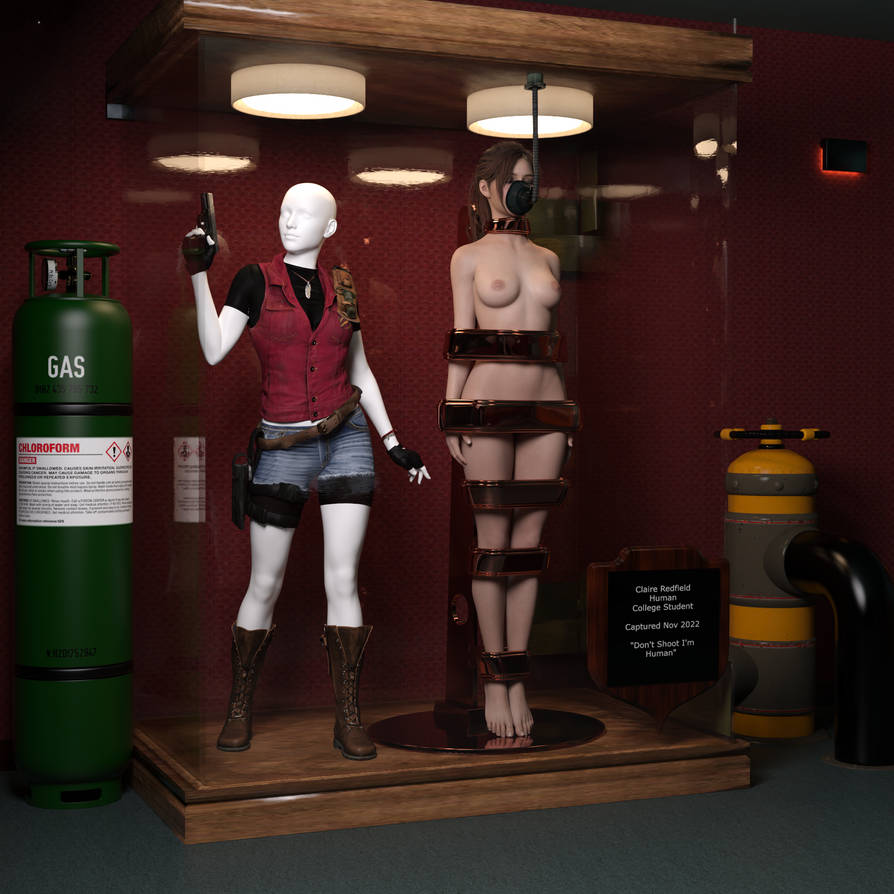 1girls 3d arms_at_sides asleep barefoot bound bound_arms bound_legs bound_neck breasts captured captured_heroine chloroform claire_redfield clothes_removed completely_nude completely_nude_female defeated defeated_heroine display display_case drugged eyes_closed feet forniphilia gas_mask helpless helpless_female human_furniture human_trophy immobile indoors legs_together living_statue living_trophy mannequin name_tag nipples nude nude_female oldmanjaay overhead_light permanent_bondage plaque pussy_obscured resident_evil resident_evil_2 sign solo_female stasis_chamber stationary_restraints stripped stripped_naked suspension suspension_bondage trophy_case unconscious