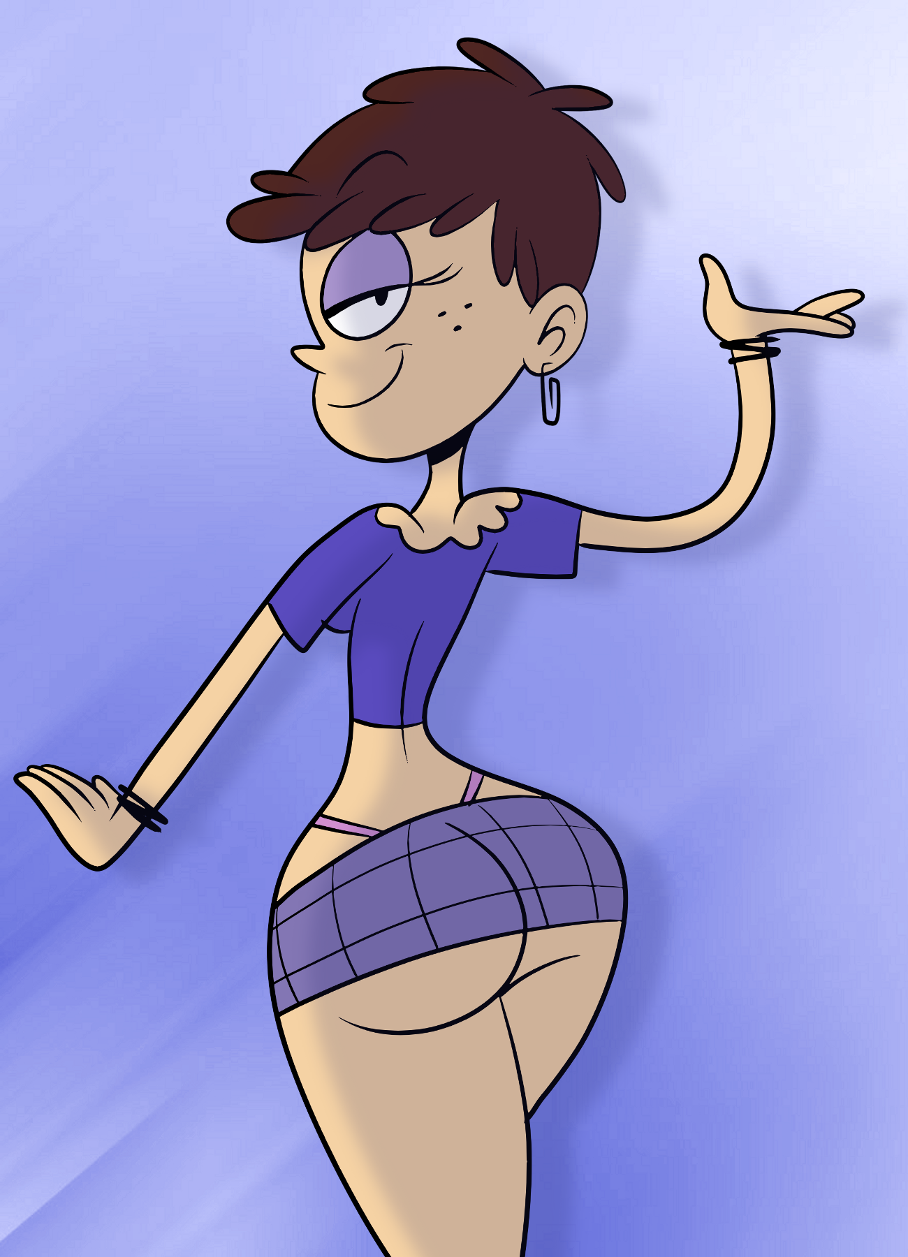 1girls, ass, ass focus, barely contained, bedroom eyes, big ass, big butt, bimbo, brown hair, butt focus, cropped legs, eyelashes, female, female only, freckles, half-closed eyes, highleg panties, looking back, luna loud, microskirt, midriff, miniskirt, off shoulder, presenting, presenting hindquarters, rear view, round ass, scobionicle99, seductive, short hair, skimpy, skirt, small waist, smirk, smug, solo, straight hair, teenager, the loud house, thighs, thong, toony, upskirt, whale tail