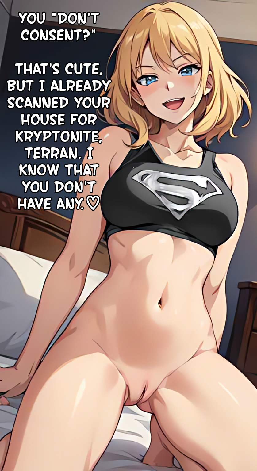 ai generated, caption, dark supergirl, dc, dc comics, evil grin, female, femdom, reverse rape, supergirl, supergirl (dark), superman (series)