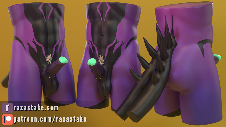 16:9 3d_(artwork) animal_humanoid balls biped demon digital_media_(artwork) disembodied_penis helixel humanoid humanoid_penis male male_only penis pubes purple_body purple_skin raxastake simple_background