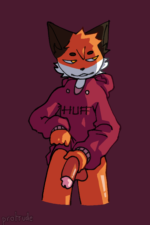 anthro cock dick fox foxhuff furry gay orange_eyes orange_fur penis protrudeoffline red_hoodie solo solo_focus twink