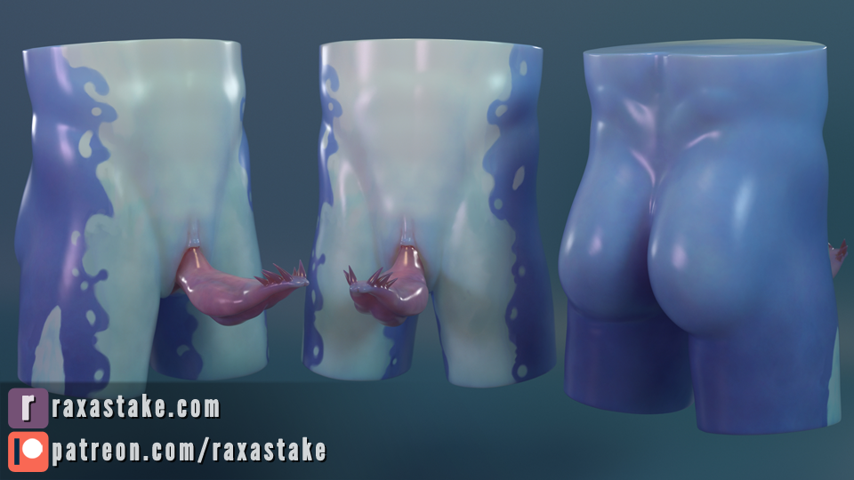 16:9 3d_(artwork) animal_genitalia animal_humanoid anthro biped blue_body blue_skin digital_media_(artwork) disembodied_penis erection genital_slit humanoid male male_only penis raxastake simple_background slit tapering_penis unusual_penis