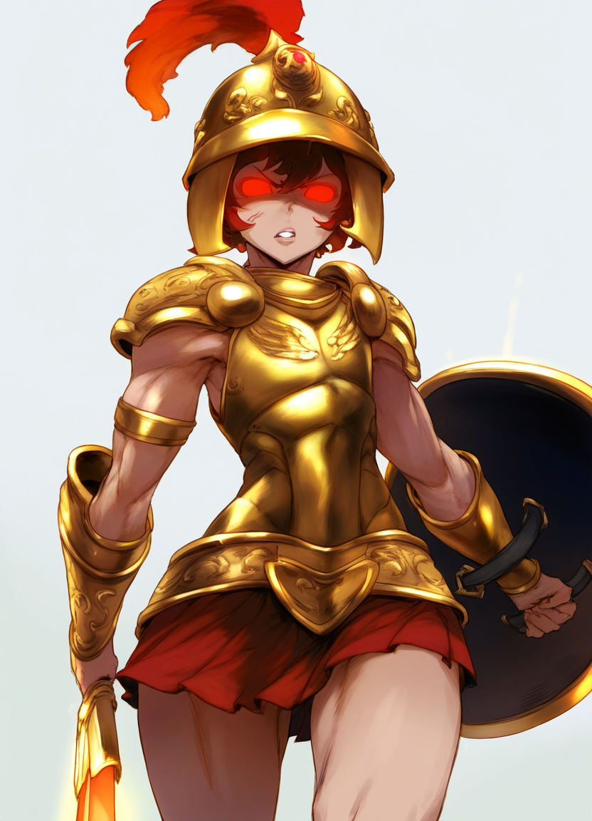 1girls ai_generated ares armor deity european_mythology female_only flat_chest goddess greek_goddess greek_mythology helmet mythology public_domain red_eyes rule_63 tagme