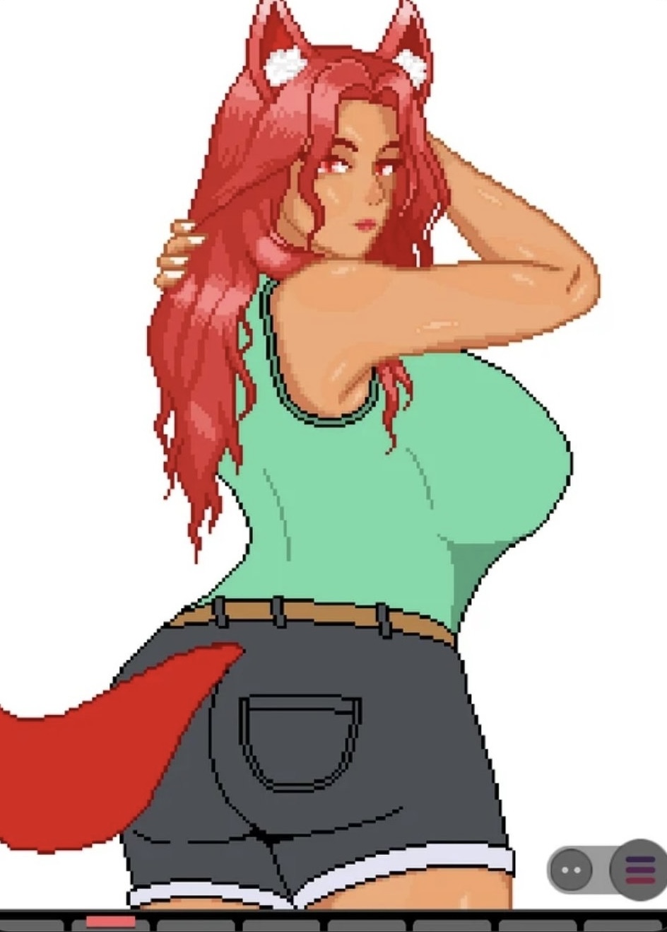 anthro big_ass big_breasts big_hips fox_ears fox_girl furry pink_hair pixel_art pixelated pointy_ears re-logic short_shorts shorts sportswear tan tan_body tank_top terraria thick thick_thighs traced treinonsense white_background white_skin white_washing whitewashed work_in_progress zoologist_(terraria)