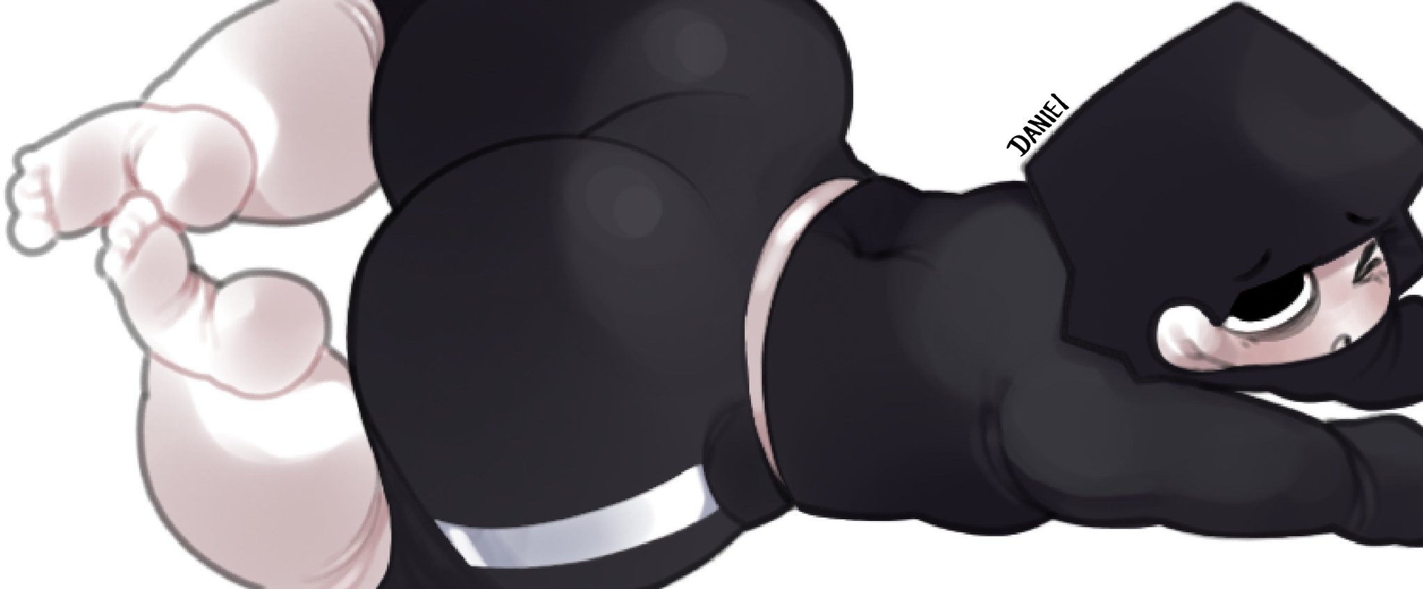 1boy, ass, big ass, big butt, black hair, black shorts, blush, clothed, clothing, cute face, danielito, endy (danielito), fat ass, femboy, goth, goth boy, hair, lprs, male, on all fours, shorts, sissy, solo femboy, thick ass, thick thighs, tired, tired expression, tired eyes, white background, white body