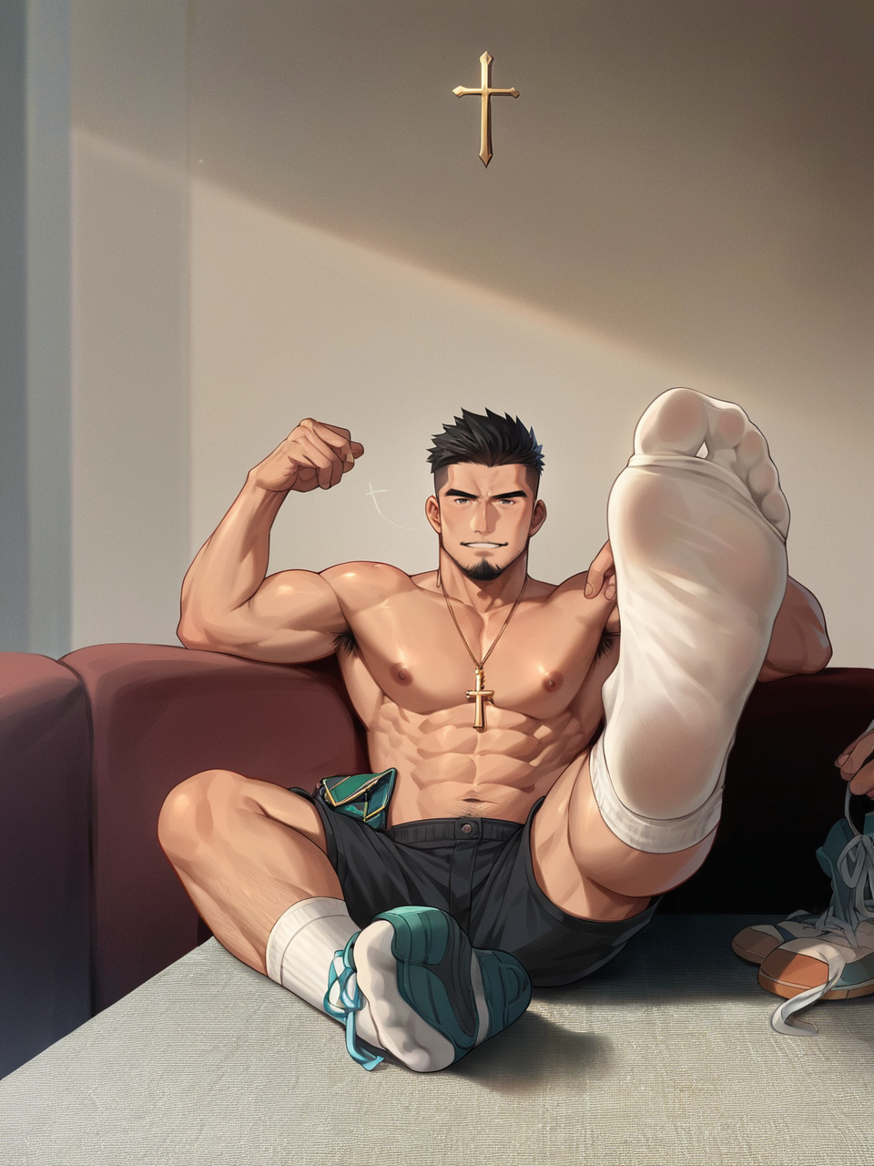 ai_generated feet feet_fetish feet_smell feet_sniff foot_fetish foot_focus gay gay_male male male_feet male_foot_fetish male_only muscles socks