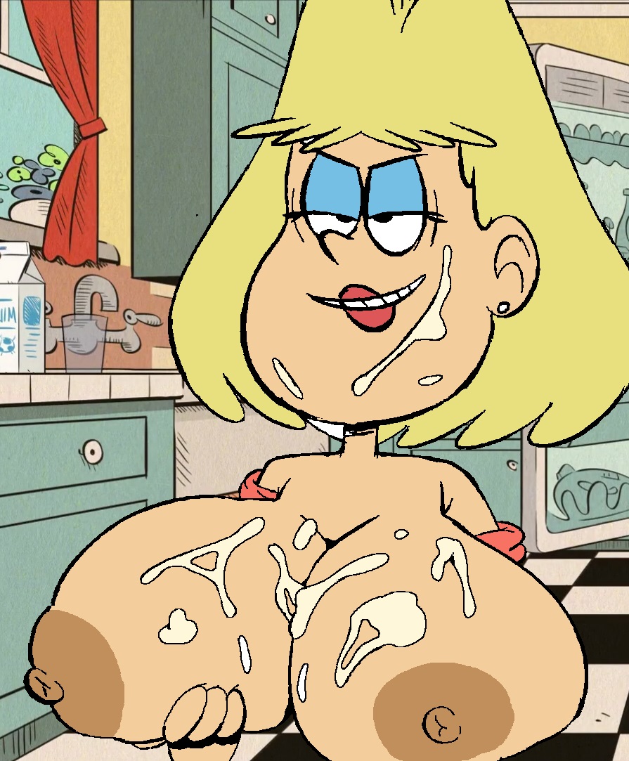 areola, areolae, big breasts, big nipples, black eyes, blonde hair, blue, breasts, cum, cum on body, cum on breasts, cum on face, curtains, distancedpsyche, eyeshadow, female, flower, flowers, fridge, glass, huge breasts, kitchen, large breasts, milf, milk, milk carton, mother, nipples, parent, rita loud, sink, smirk, straight hair, teeth, the loud house, window