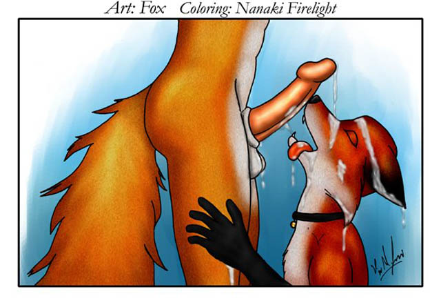 aroused balls bodily_fluids canid canine collar cum cum_on_balls cum_on_face cum_on_penis duo fox fox_(artist) genital_fluids human_genitals humanoid_penis male male/male mammal nanaki_firelight nude oral penis red_fox