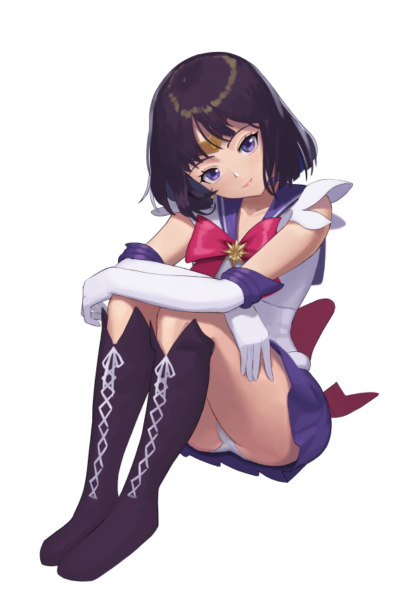 bishoujo_senshi_sailor_moon boots choker clothing gloves hotaru_tomoe lud_(artist) panties pantyshot sailor_saturn serafuku short_hair short_skirt skirt tagme upskirt