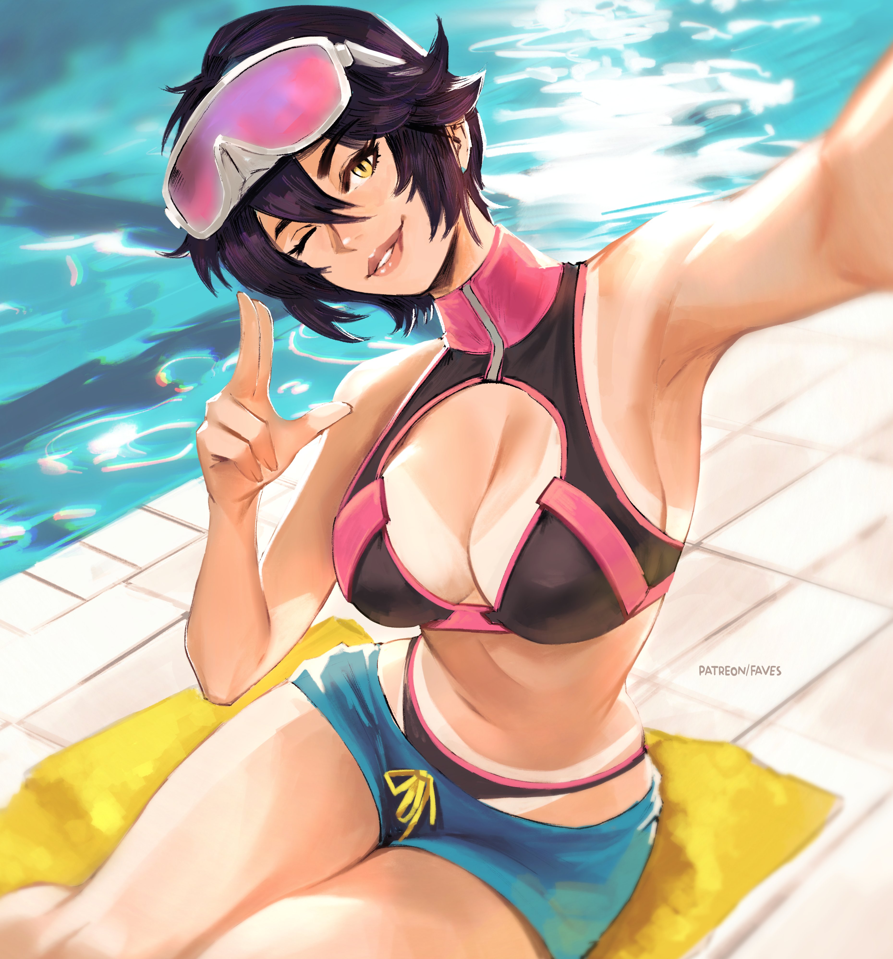 2d, asian, asian female, bikini, cleavage, fully clothed, jubilation lee, jubilee, jubilee (marvel rivals), marvel, marvel rivals, missfaves, selfie, solo, thick thighs