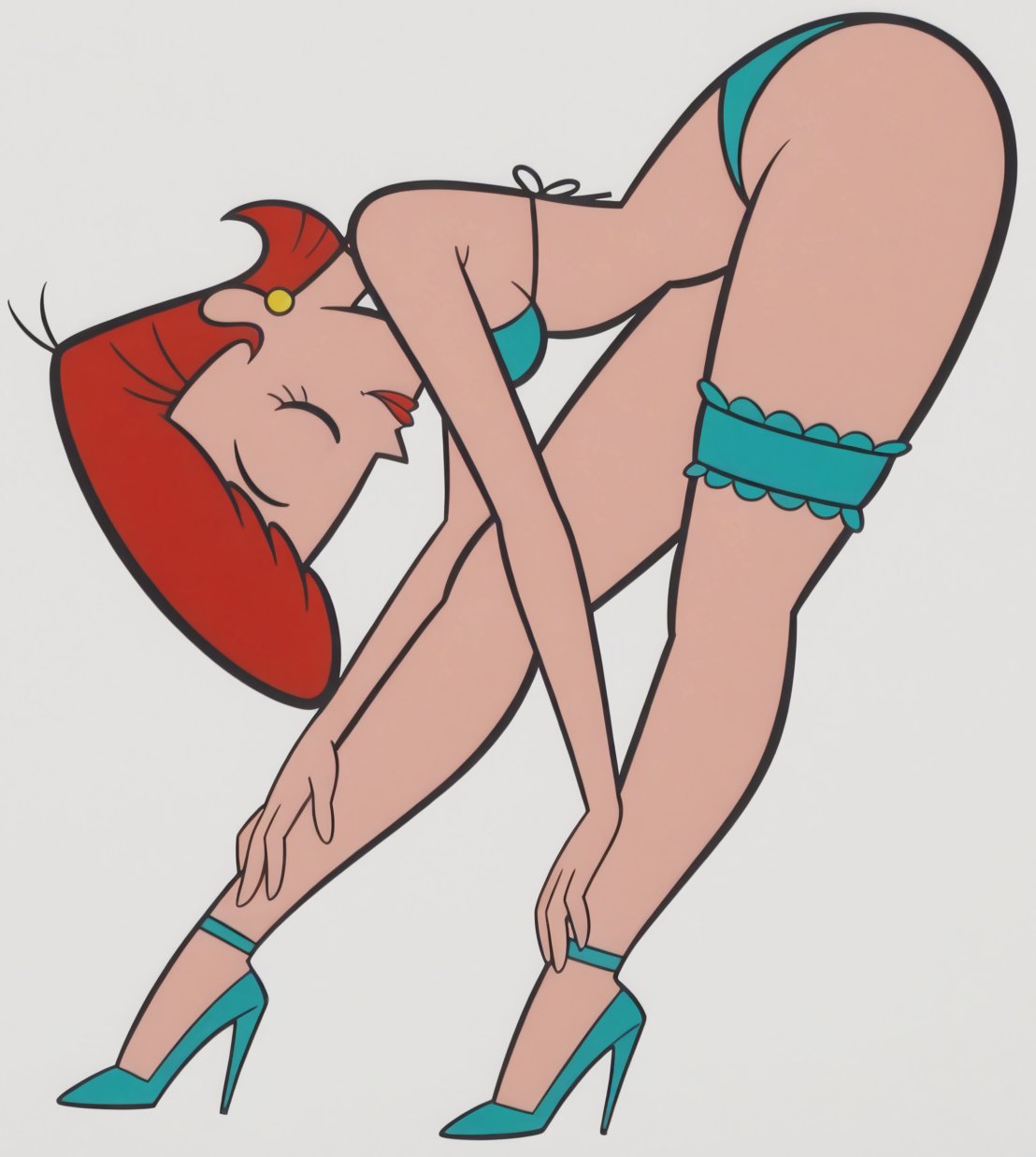 1milf, accurate art style, ass, bewitching thighs, bikini, dexter's laboratory, dexter's mom, high heels, leg garter, lipstick, milf, sarantics, short hair