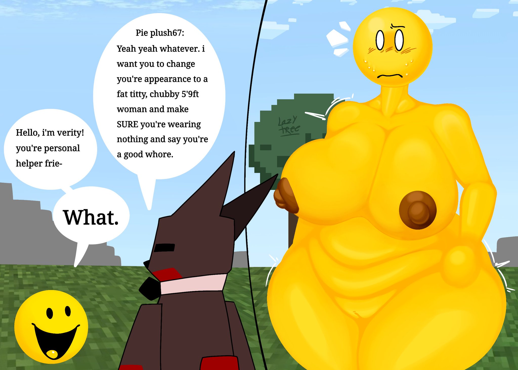 1boy, 1girls, bald female, big breasts, mcyt, microsoft, minecraft, minecraft arg, minecraft mod, minecraft youtubers, mojang, naked, original character, pussy, tagme, theevilpie, twitter, twitter link, twitter username, verity (thatmob), yellow body