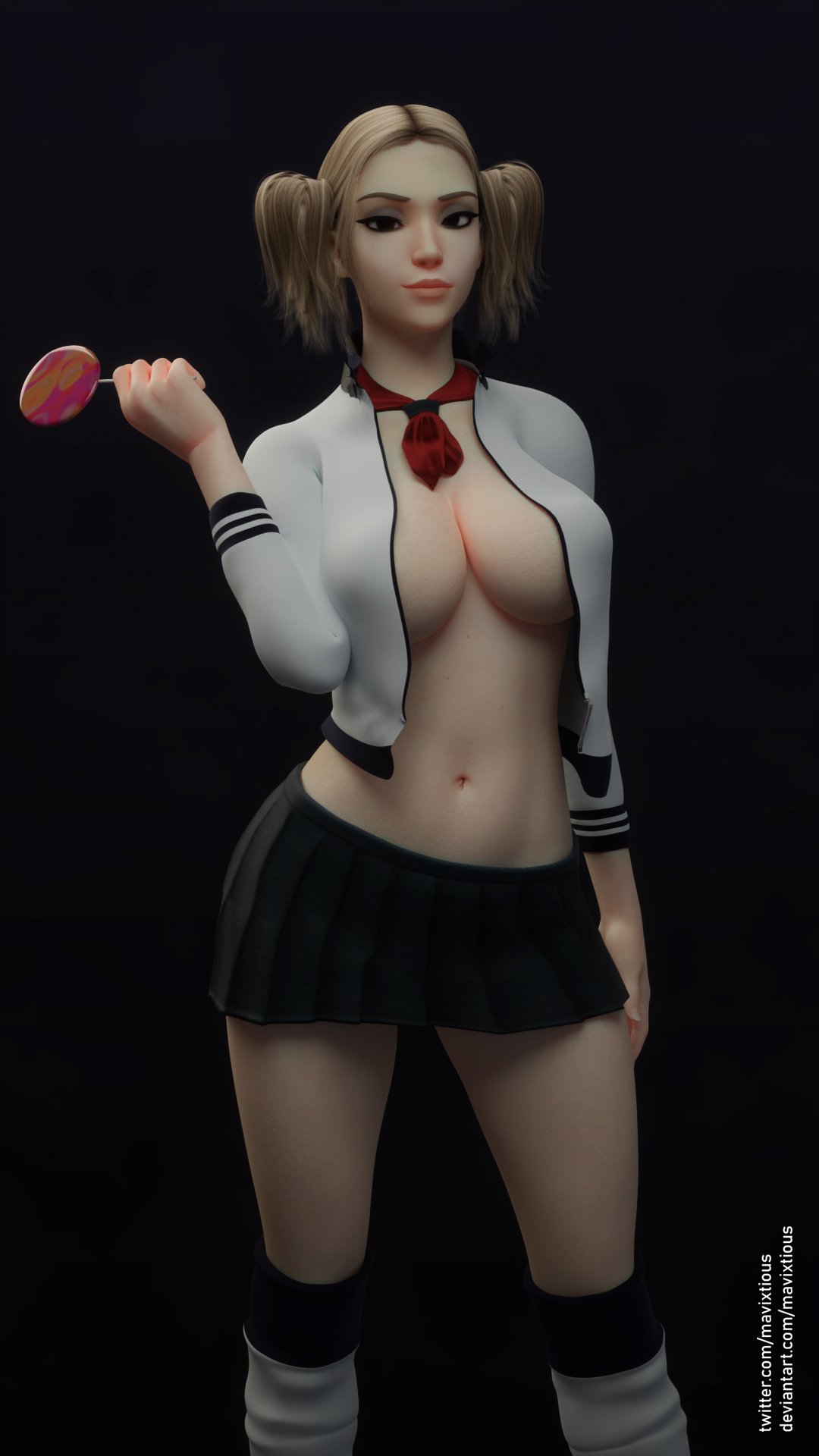 1girls, 3d, big breasts, blonde hair, breasts, cleavage, female, female only, large breasts, mavixtious, mercy, overwatch, solo, twintails
