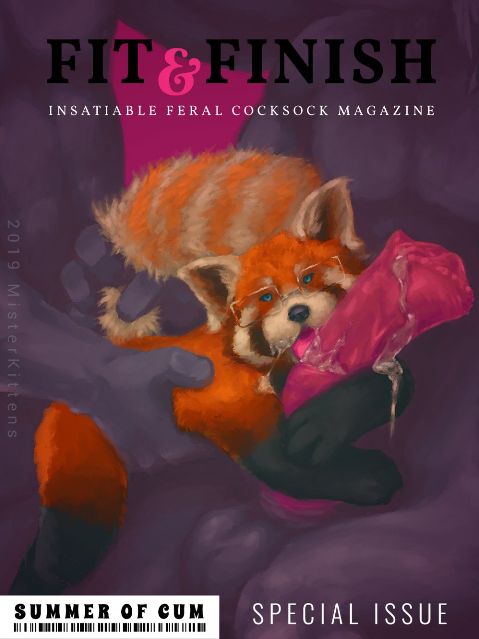 2019 4_fingers ailurid animal_genitalia animal_penis anthro anthro_on_anthro balls big_penis blue_eyes bodily_fluids cover cover_page cum cum_in_mouth cum_inside english_text equid equine equine_penis eyewear faceless_male fingers flared_penis genital_fluids glasses group hi_res horse horsecock huge_cock licking looking_at_viewer magazine male male_only mammal misterkittens oral penile penis penis_lick red_panda ringtail safeshot semi-anthro sex signature size_difference solo_focus text tongue tongue_out watermark