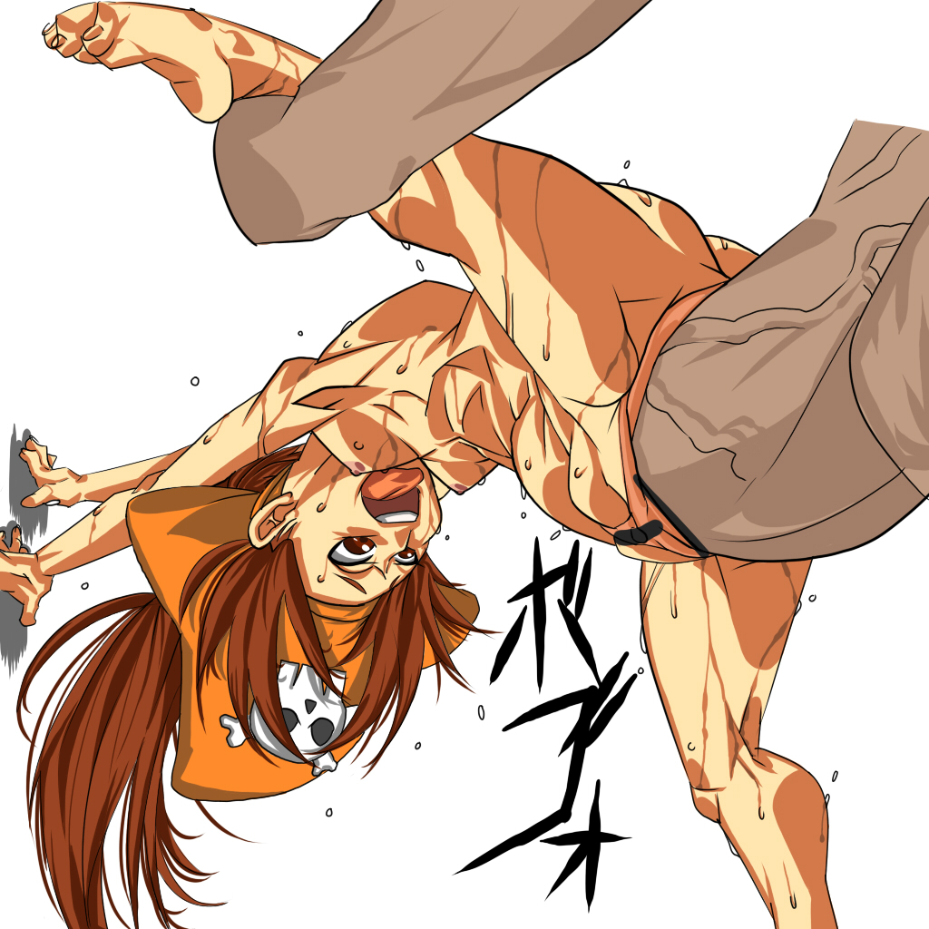 barefoot brown_eyes brown_hair clenched_toes clitoris extreme_penetration feet female guilty_gear hat large_insertion legs_apart legs_held_open may_(guilty_gear) potemkin pussy soles splits spread_legs stomach_bulge stretched_pussy sun-moon sweat toes tongue tongue_out