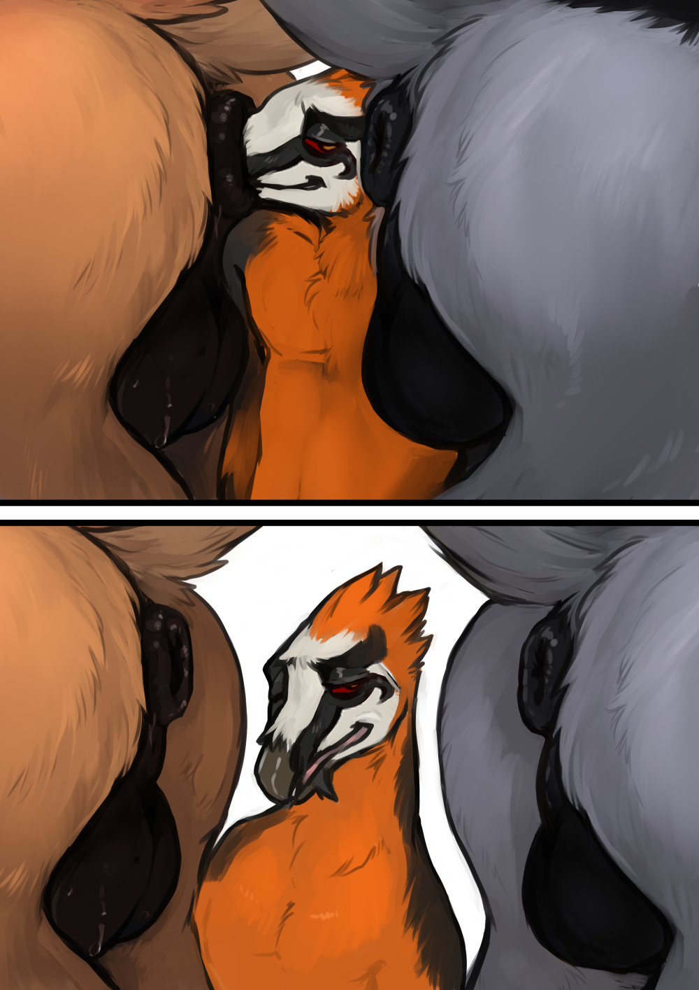 accipitrid accipitriform anal anthro anthro_on_feral anus ass avian backsack balls beak bearded_vulture big_balls big_butt bird black_beak black_body black_fur bodily_fluids brown_body brown_fur butt_sniffing chest_tuft digital_media_(artwork) equid equine feral fur grey_body grey_fur group half-closed_eyes hi_res interspecies male male/male mammal old_world_vulture one_eye_closed oral orange_body orange_fur perineum puffy_anus raised_tail red_eyes sex simple_background smile smirk sniffing snout_fuck sweat sweatdrop torakuta tuft vulture white_background white_body white_fur zoophilia