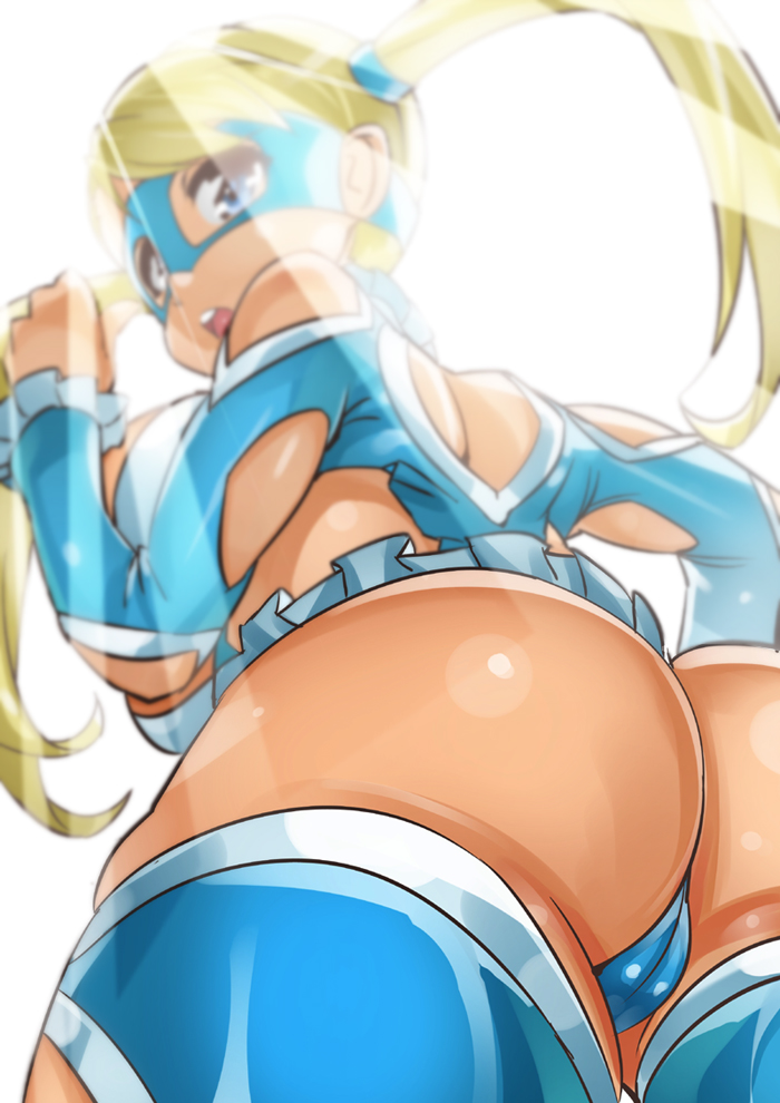 ass, blonde hair, blue eyes, capcom, female, huge ass, long hair, looking at viewer, masked, rainbow mika, street fighter, thong