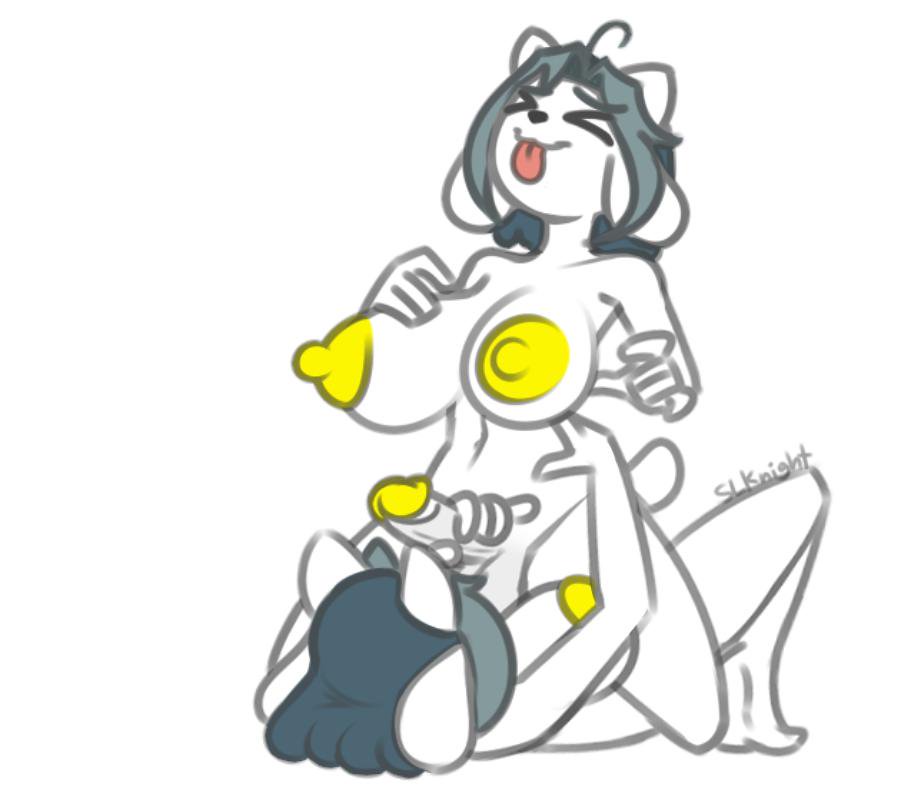 2019 anthro areola balls big_breasts bodily_fluids breasts duo ejaculation female futanari genital_fluids gynomorph gynomorph/female hair handjob humanoid_penis intersex intersex/female mammal nipples nude orgasm penile penis sex slknight tem temmie_(undertale) tongue tongue_out undertale video_games