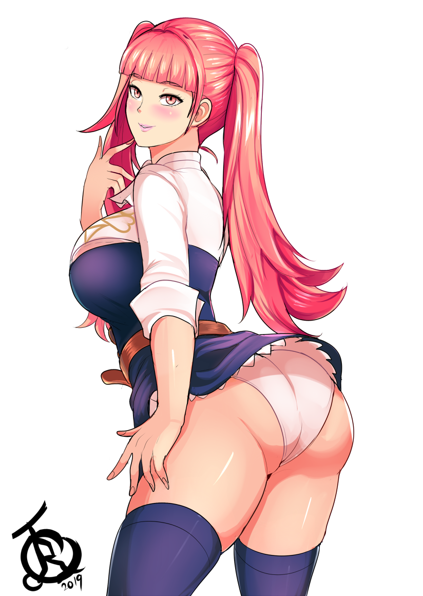 1girls, ass, big ass, color, female, female only, fire emblem, fire emblem: three houses, hilda valentine goneril, hime cut, nintendo, panties, pink hair, revolverwingstudios, solo, watermark