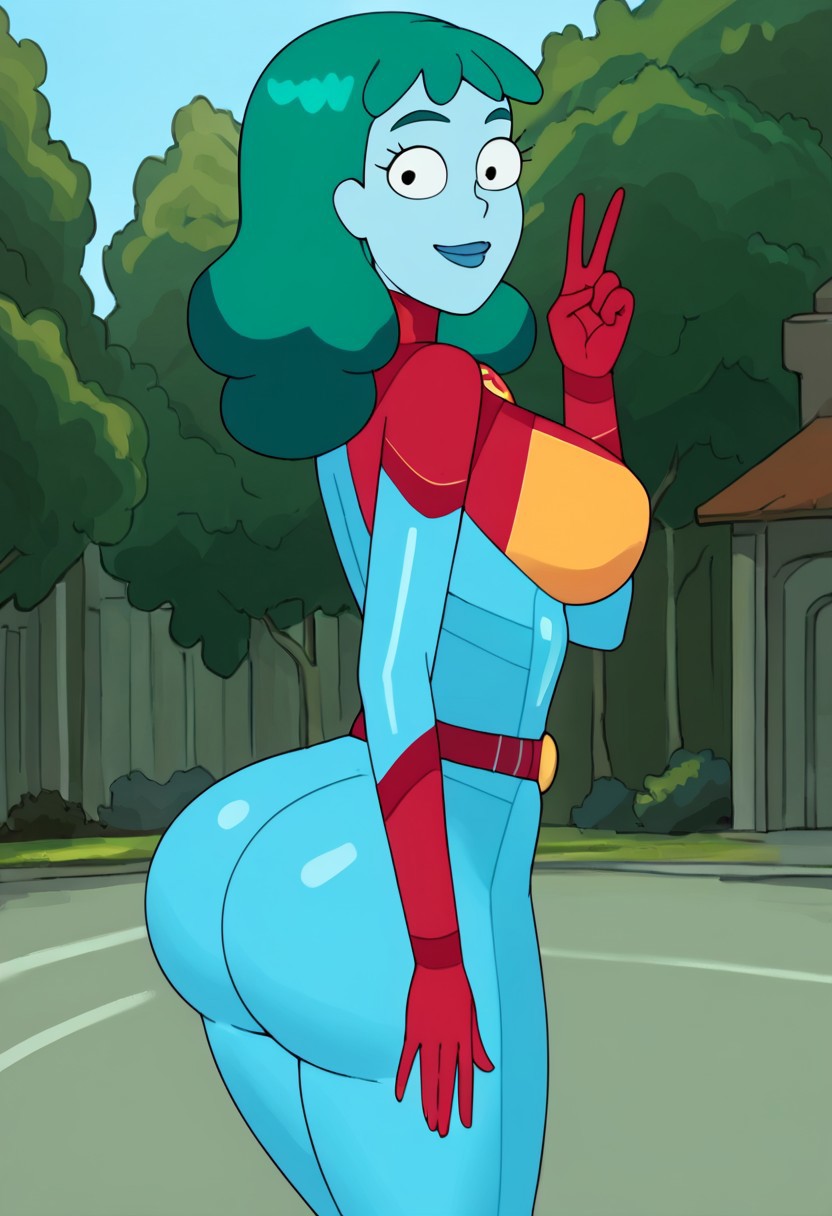 1girls adult_swim ai_generated ass ass_focus civitai from_behind looking_back looking_back_at_viewer planetina rick_and_morty