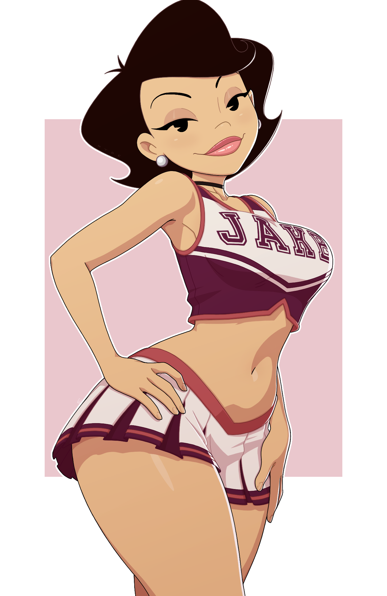 1girls, alternate costume, alternate version available, american dragon: jake long, big breasts, black eyes, black hair, bottomwear, breasts, cheerleader, cheerleader costume, cheerleader outfit, cheerleader uniform, choker, clothing, ear piercing, earrings, eyeshadow, female, female only, hips, kyde, lips, lipstick, mature, mature female, mature woman, milf, mother, neckwear, pink lips, pink lipstick, skirt, smile, solo, solo female, susan long, thick lips, thighs, topwear, white skirt, wide hips