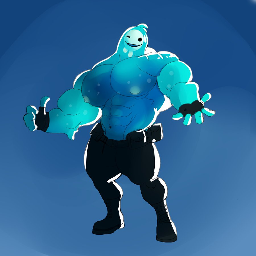 abs anthro clothing demondragoncyan fortnite goo goo_creature male male_only muscles muscular nipples pants pecs rippley slime slurp_(fortnite) smile tagme topless video_games