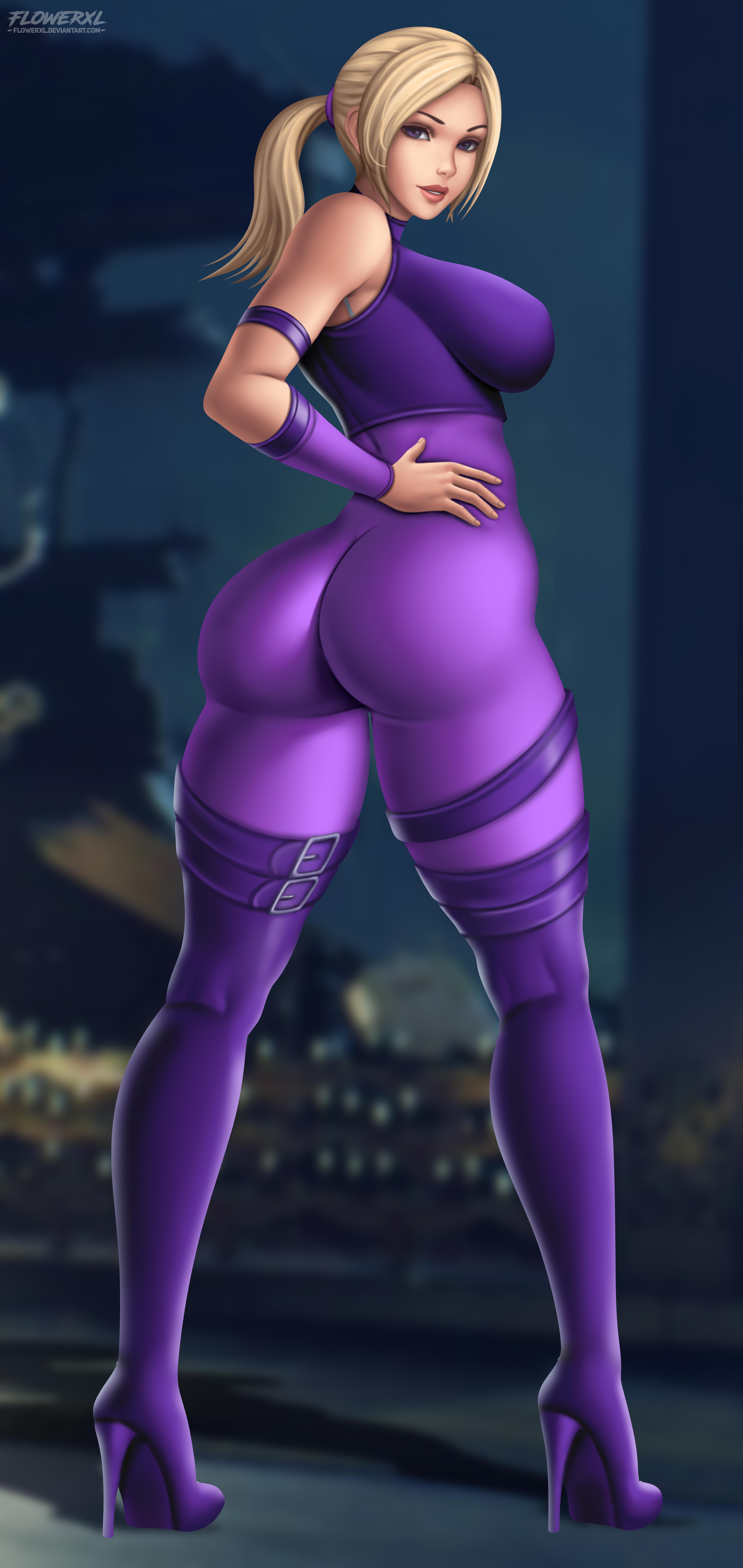 1girls, 2021, 2d, 2d (artwork), artist name, ass, assassin, big ass, blonde hair, blurry background, bodysuit, breasts, bubble butt, catsuit, clothed, clothed female, detached sleeves, female, female only, flowerxl, hazel eyes, heels, human, human only, irish, irish female, large breasts, looking at viewer, looking back, namco, nina williams, no eyewear, no sex, pinup, questionable, sideboob, skin tight, skintight bodysuit, solo, solo female, standing, tekken, tekken 1, tekken 2, tekken 3, tekken 4, tekken 5 dark resurrection, tekken 7, tekken blood vengeance, tekken tag tournament, tekken tag tournament 2, thick ass, thick thighs, thighs