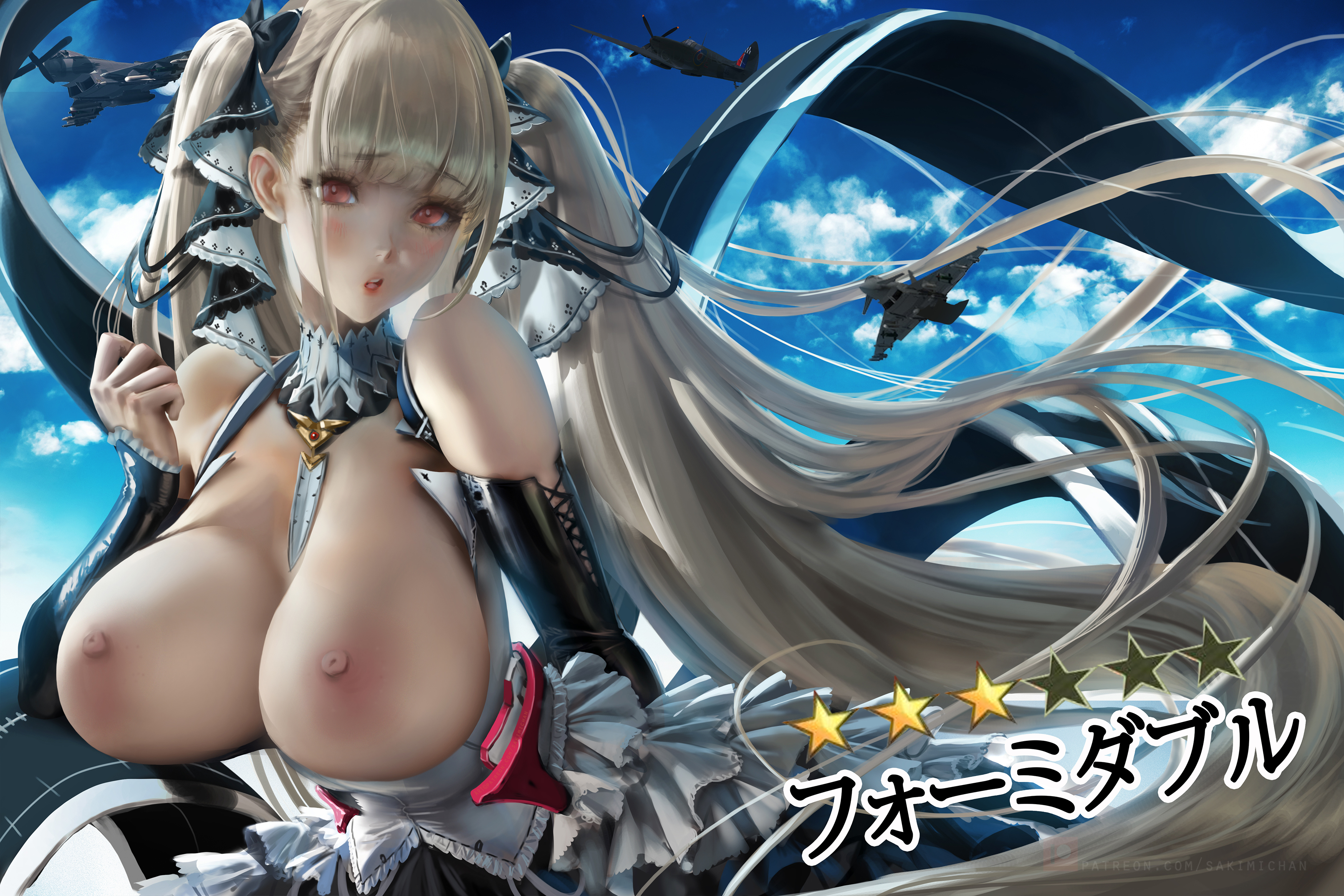 1girls, azur lane, breasts, collar, dress, female, female only, formidable (azur lane), large breasts, looking at viewer, maid, nipples, sakimichan, tagme