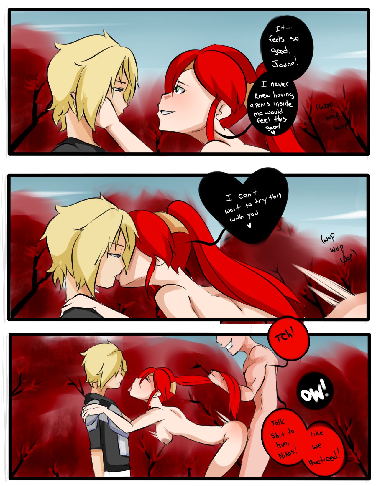 1girls, 2boys, bad end, broken rape victim, captured heroine, cardin winchester, circlet, corrupted, corruption, cucked by bully, cuckold, english text, female, femsub, high ponytail, human, inuyuru, jaune arc, long hair, male, mind break, multiple boys, multiple males, netorare, ponytail, pyrrha nikos, rape, red hair, rwby, sex, shiny hair, shiny skin, text