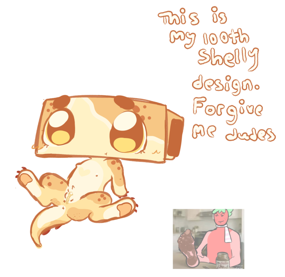 ammonite, blushing, breasts, chibi, claws, cute, dandy's world, dinosaur, dinosaur girl, dinosaur tail, female, flat chested, presenting pussy, pussy, shell, shelly (dandy's world), sitting, small breasts, smaller female, yellow body