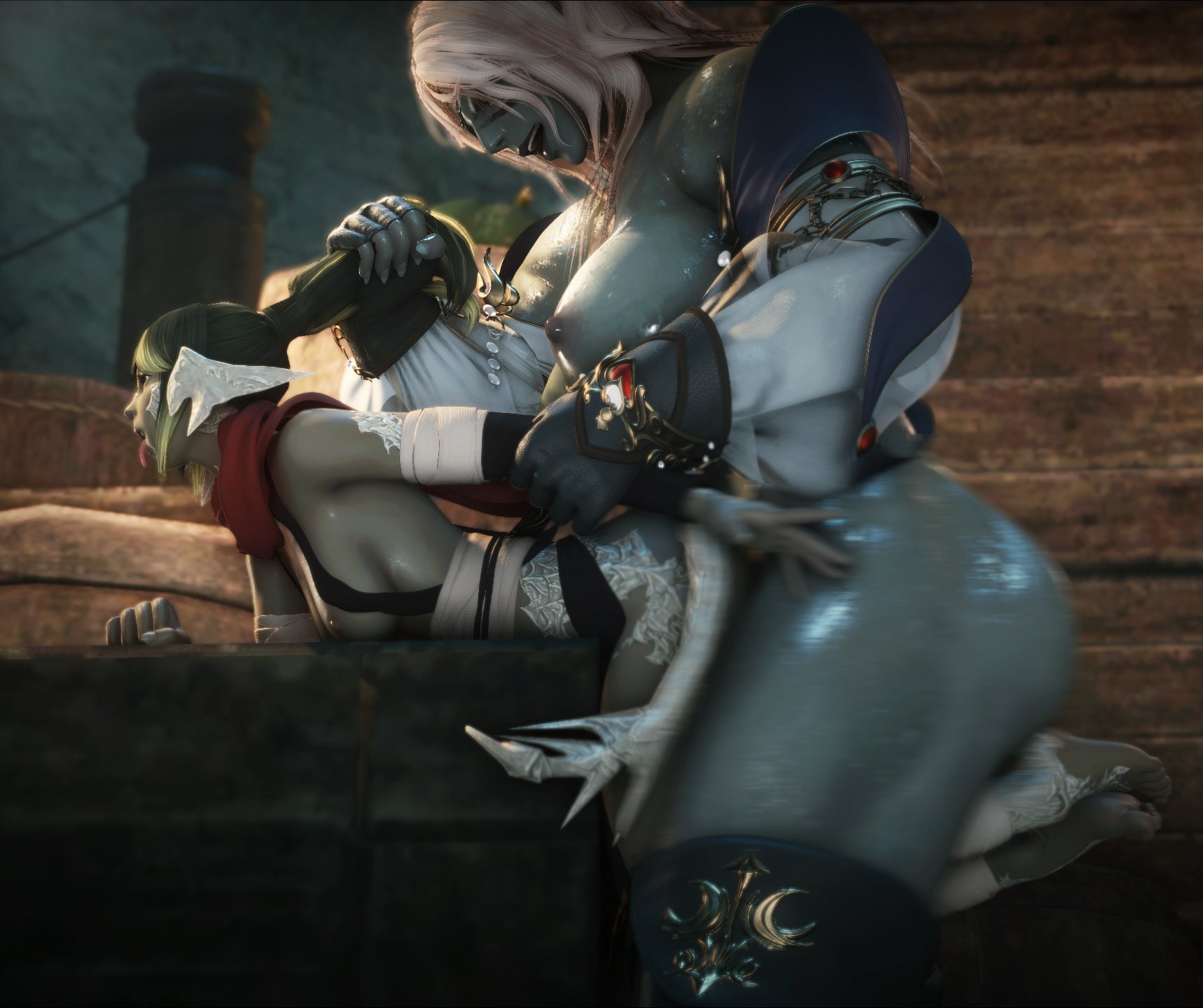 1futa, 1girls, 3d, ass, au ra, bent over, bent over surface, breasts, female, final fantasy, final fantasy xiv, futa on female, futanari, greenbean nsfw, hair pull, intersex, large breasts, larger futa, lizard tail, muscular, muscular futa, open mouth, ponytail, ponytail hold, pounding ass, pussy, roegadyn, roegadyn futa, rough sex, scales, sex from behind, shino senkatsu, size difference, smaller female, tail, thick ass, thick thighs, tongue out, vaginal penetration