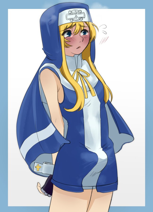 1boy, androgynous, blonde hair, blush, bridget, bulge, femboy, girly, guilty gear, kansard depravity, long hair, male, male only, nun, nun's habit, penis, penis under clothes, penis under skirt, shy, solo