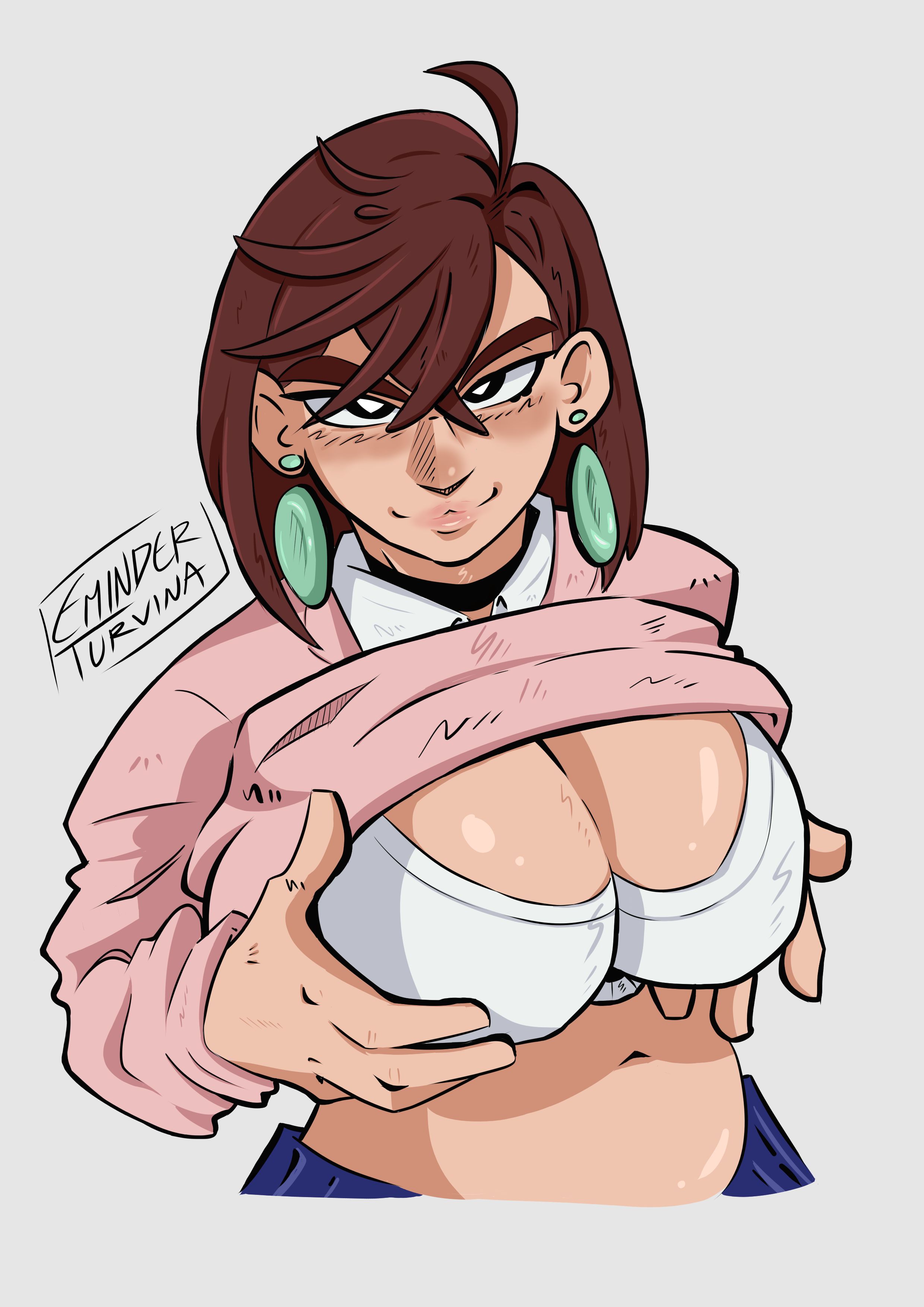 1girls, ayase momo, big breasts, big thighs, big titties, breasts, brown hair, brown-haired female, clothing, curvaceous, curvaceous figure, curvy, curvy figure, curvy hips, dandadan, eminder turvina, female, female focus, rubber, school uniform, shirt up, short hair, uniform