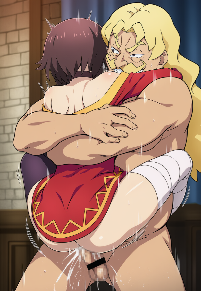 1boy, 1girls, ai generated, alexei barnes alderp, bad end, broken rape victim, censored, corruption, female, femsub, kono subarashii sekai ni shukufuku wo!, male, megumin, mind break, rape, ugly bastard