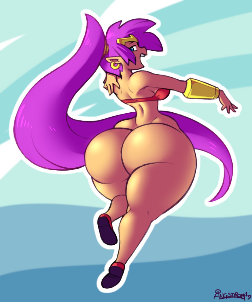 1girls, angstrom, ass, ass focus, big ass, big butt, bottom heavy, curvy, dark skin, fat ass, female, female only, flying, huge ass, huge butt, long hair, ponytail, purple hair, shantae, shantae (character), smooth skin, solo, thick thighs, wide hips