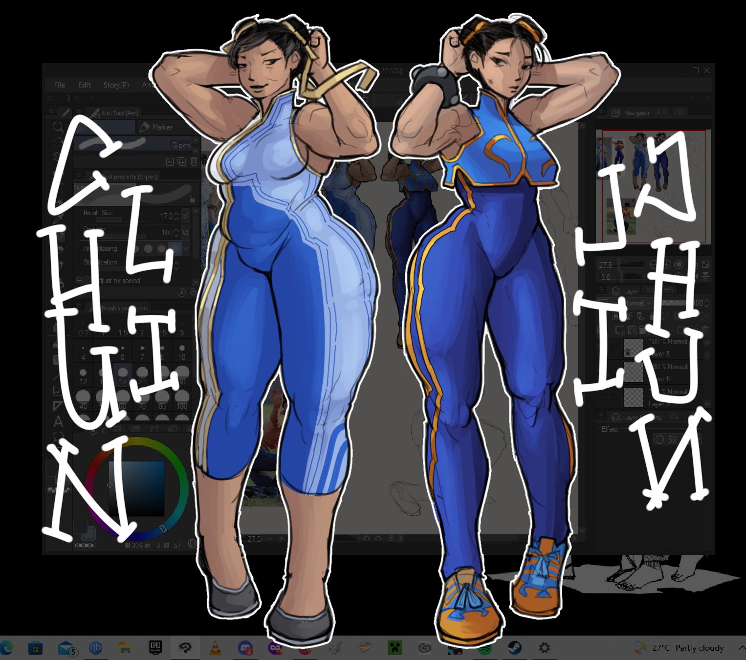 2girls, age difference, age progression, aged up, asian, asian female, belly, brown hair, chubby, chubby female, chun-li, chun-li (street fighter alpha), female, huge ass, huge thighs, md34, muscular, muscular female, older female, selfcest, street fighter, street fighter alpha, thick, thick thighs, thin waist, tight clothing, younger female