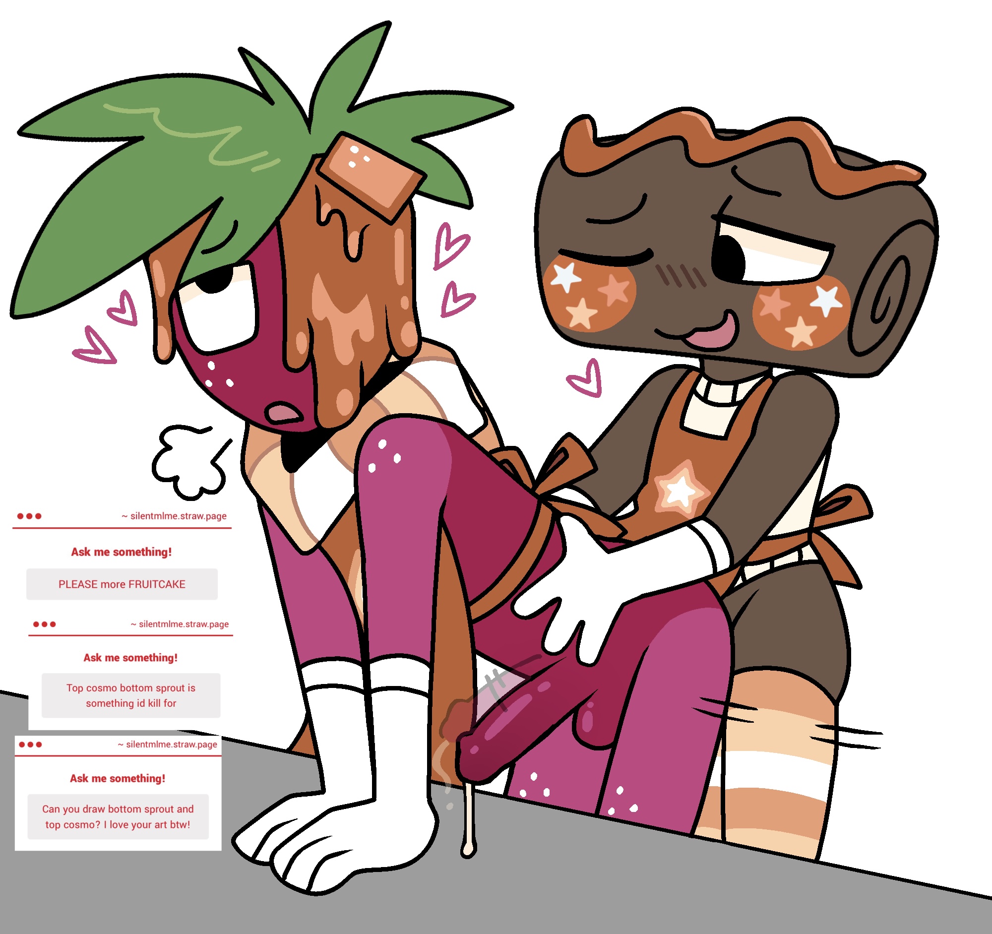 caramel drizzle cosmo, cosmo (dandy's world), dandy's world, fruitcake (dandy's world), gay sex, male, male/male, salted caramel sprout, silentmime, sprout (dandy's world), woundedwitch