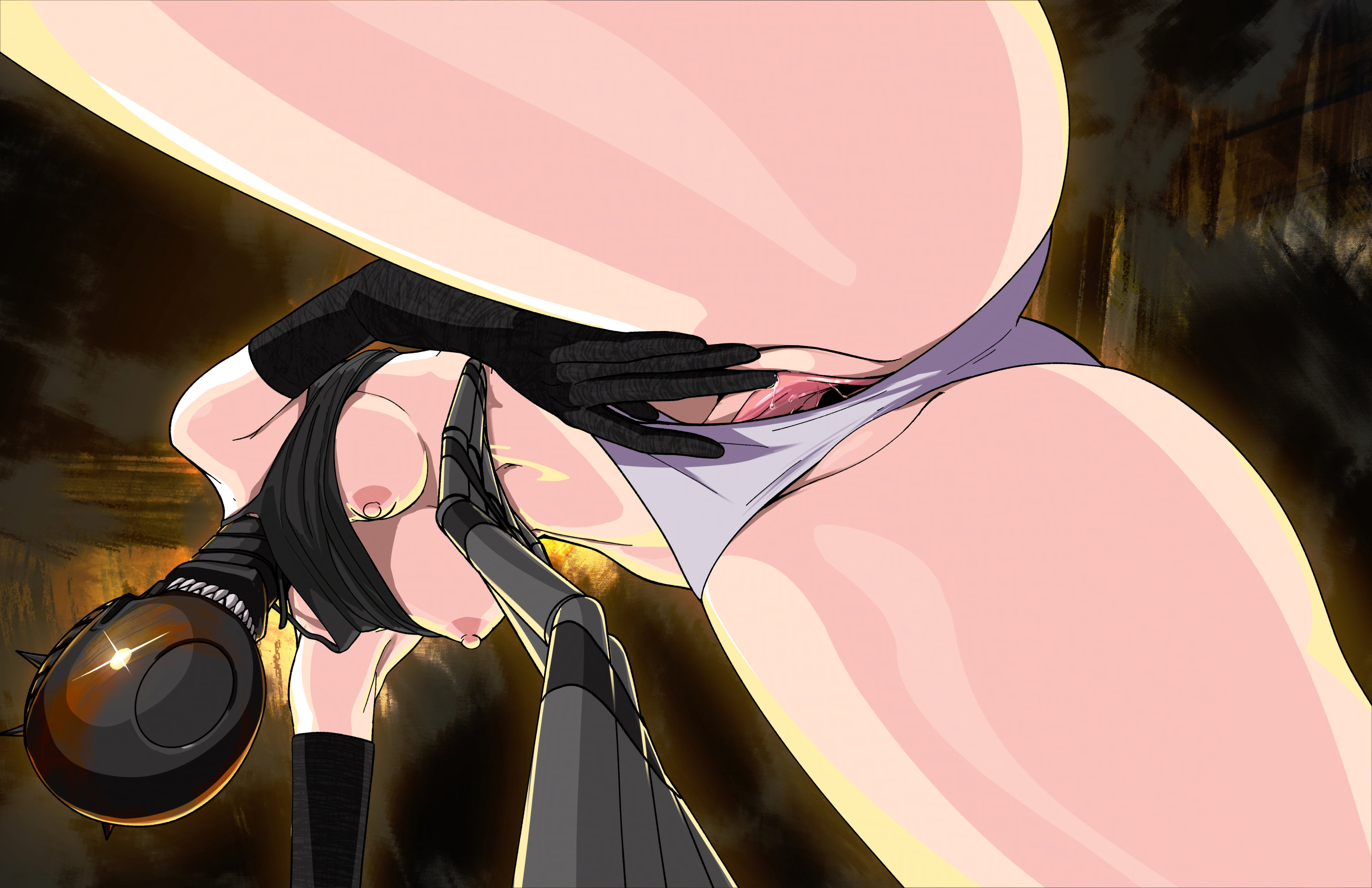 1girls, apron, bomb devil, breasts, chainsaw man, clothes lift, female, female only, from below, highres, looking at viewer, mercuryred, nipples, no bra, object head, panties, presenting, presenting pussy, pussy, pussy juice, pussy lips, pussy peek, reze (chainsaw man), self upload, sharp teeth, shirt lift, shirt up, solo, solo female, spread legs, spread pussy, spreading, wet pussy