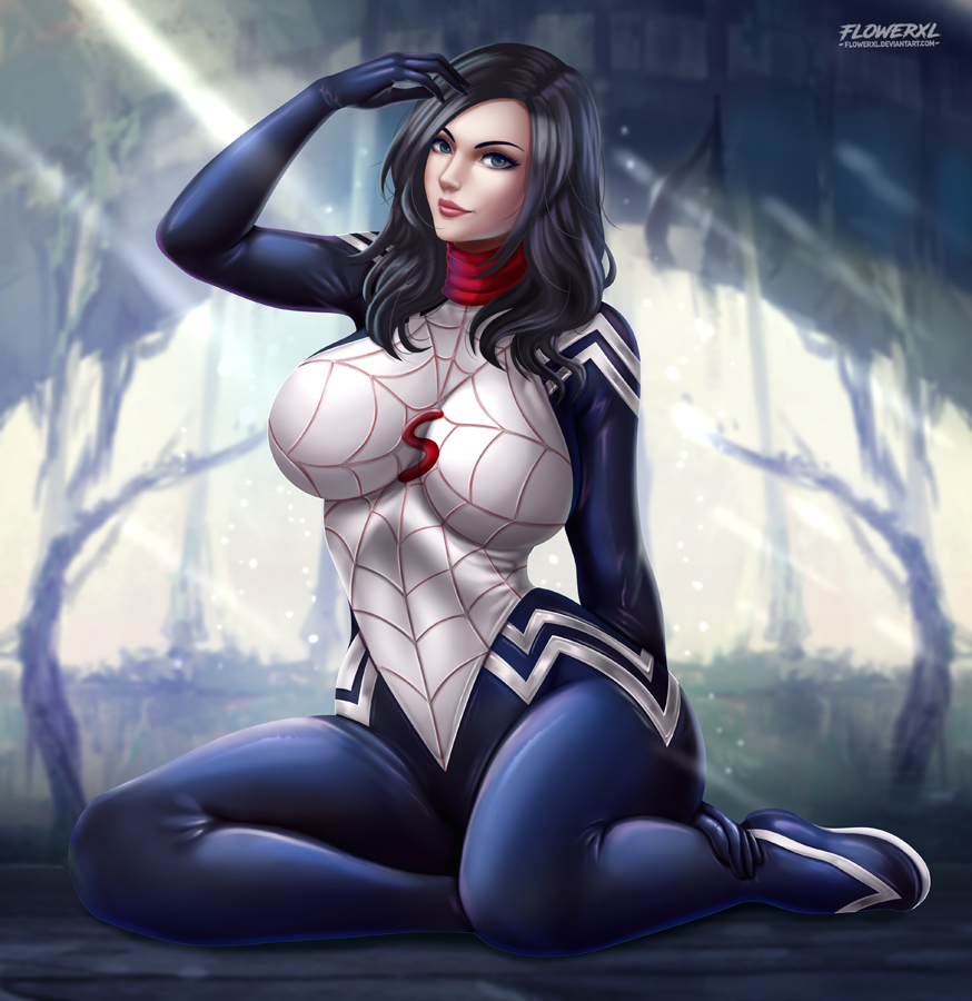 1girls, big breasts, breasts, cindy moon, female, female only, flowerxl, large breasts, looking at viewer, marvel, marvel comics, silk, silk (marvel), solo, spider-man (series)