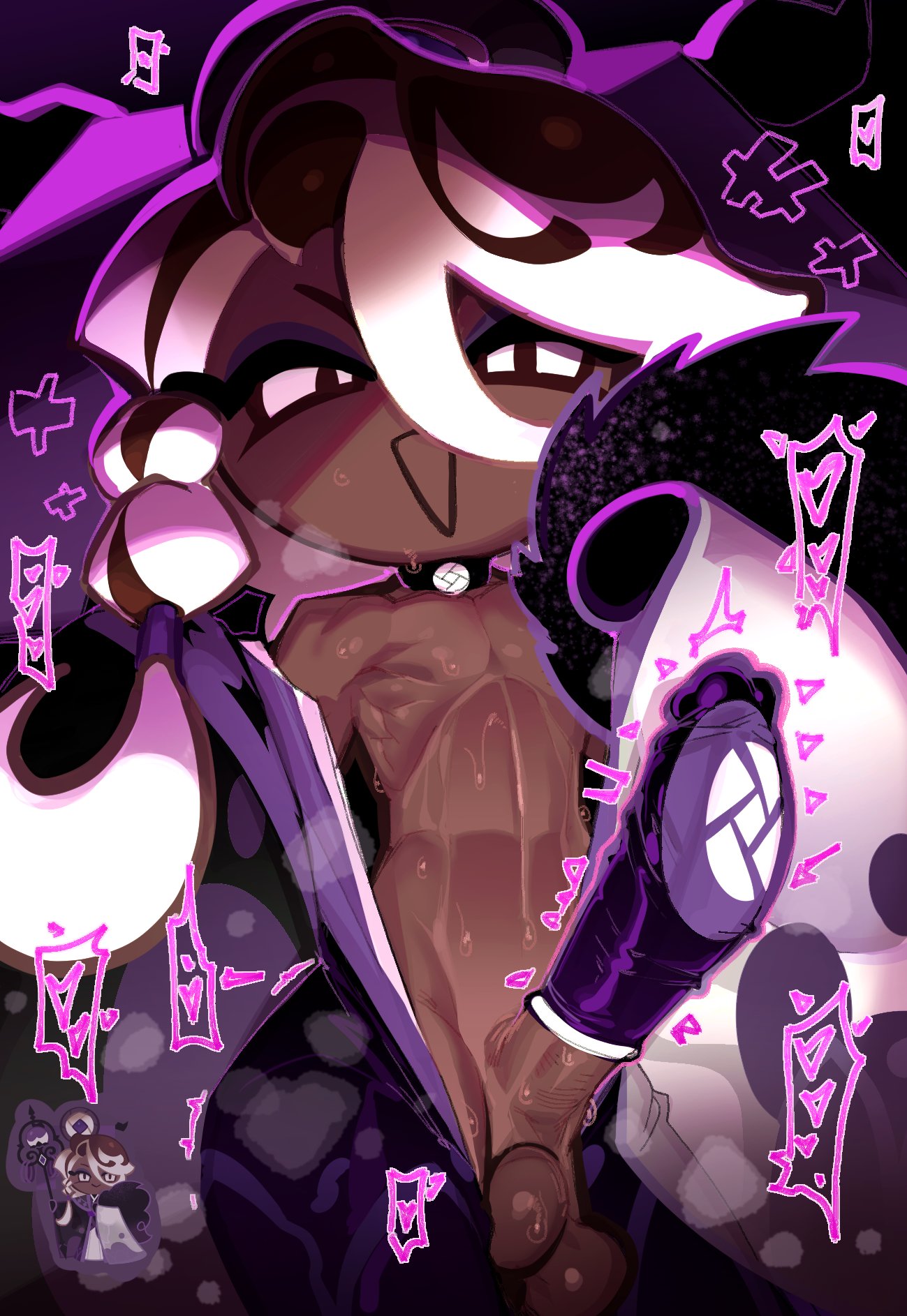 1boy, affogato cookie, balls, big penis, clothed, clothing, cookie run, cookie run kingdom, dark skin, dark-skinned femboy, dark-skinned male, dark-skinned sissy, dark-skinned twink, erection, femboy, goatboydraws, huge cock, humanoid, humanoid penis, hung femboy, hung trap, male, male only, partially clothed, penis, smooth balls, smooth penis, twink, wide hips