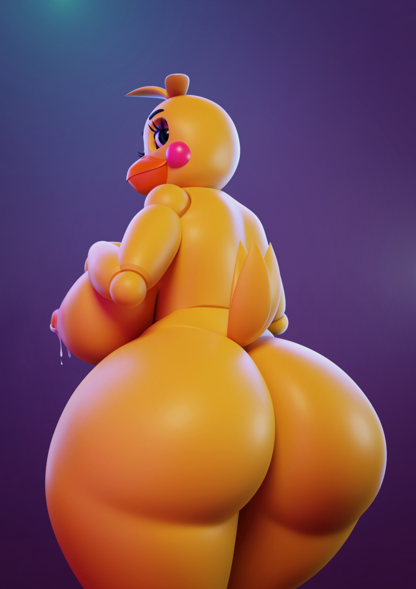 2019 3d 3d_(artwork) animatronic ass avian beak big_breasts big_butt biped bird blush blush_stickers bodily_fluids breasts chicken curvy_figure digital_media_(artwork) doll_joints eyeliner feathers female five_nights_at_freddy's five_nights_at_freddy's_2 galliform gallus_(genus) half-closed_eyes head_tuft huge_breasts huge_butt lactating lactation larger_female low-angle_view machine makeup milk mipsmiyu nipples non-mammal_breasts orange_nipples phasianid portrait rear_view short_tail smile solo standing tail_feathers three-quarter_view toy_chica_(fnaf) tuft video_games voluptuous wide_hips yellow_body yellow_feathers