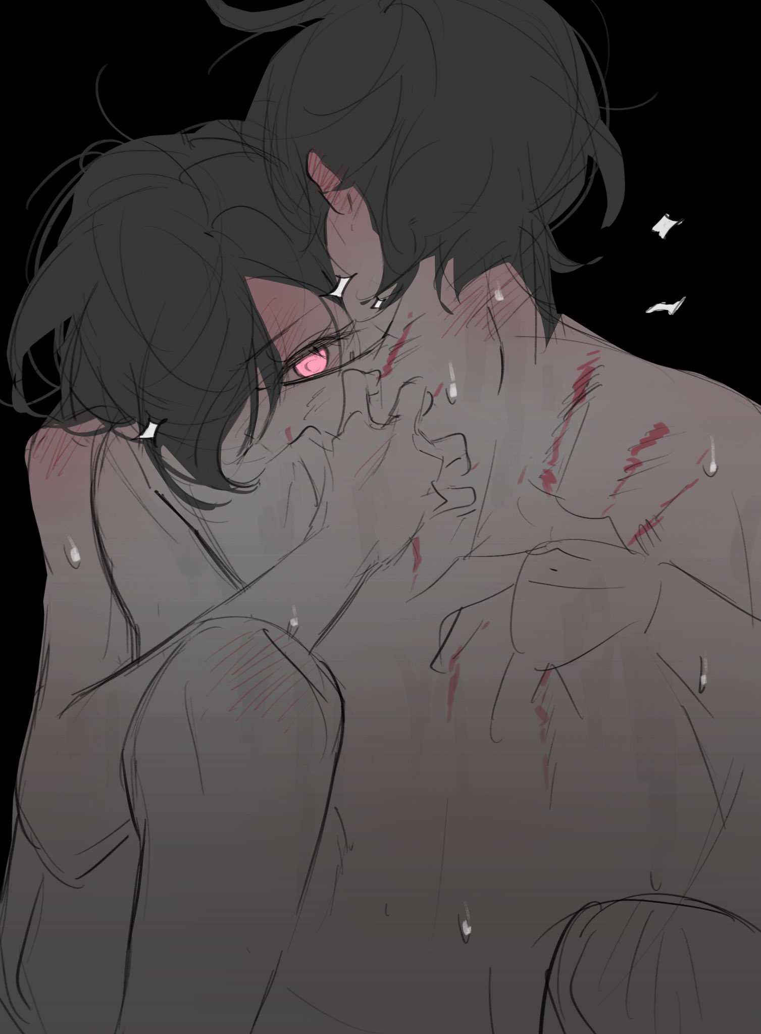 andrew graves, ashley graves, brother and sister, embrace, implied incest, implied sex, incest, incest (lore), nijiha art, passionate, pink eyes, scratch marks, scratches, sibling incest, sibling lust, siblings, tagme, the coffin of andy and leyley