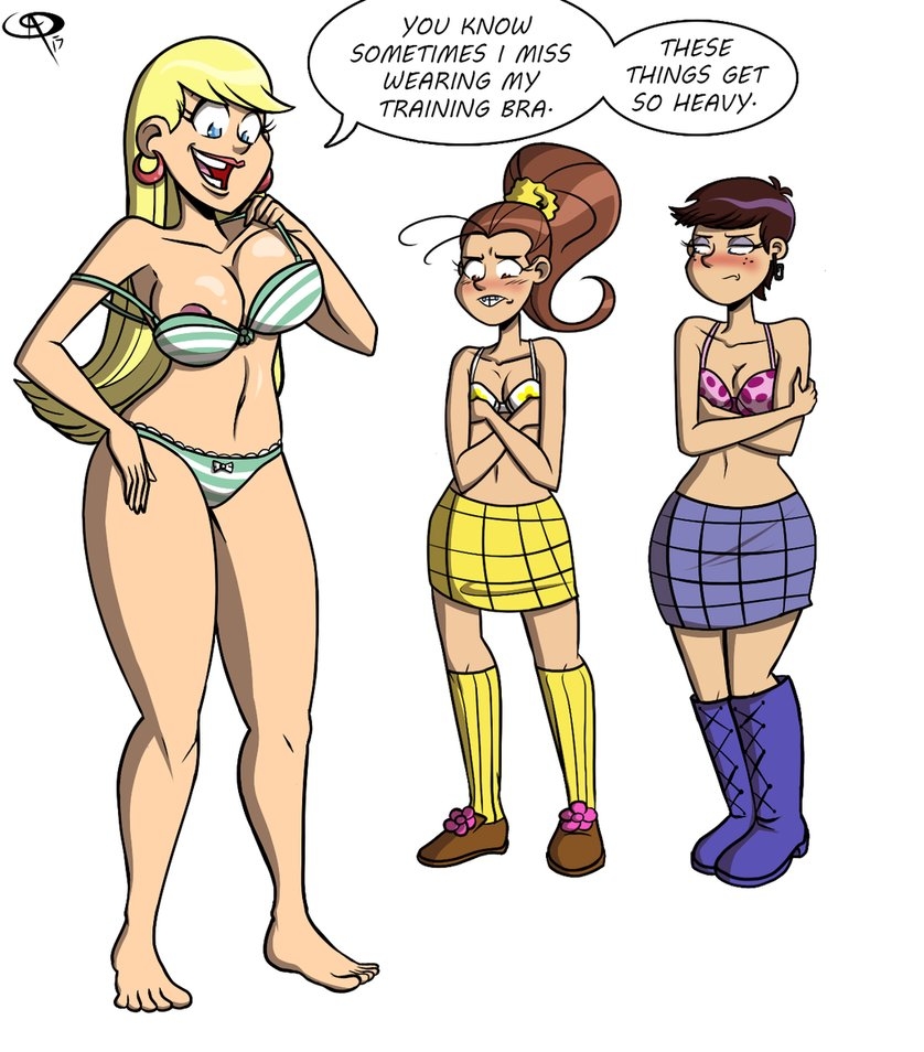 3girls, blonde, blonde hair, boots, bra, breast envy, breasts, brown hair, brunette, earrings, embarrassed, female, female only, frostbiteboi, knee boots, kneehighs, kneesocks, leni loud, luan loud, luna loud, multiple females, multiple girls, nickelodeon, nipple slip, panties, ponytail, sibling, siblings, sister, sisters, size difference, skirt, straight hair, the loud house, thicc-verse