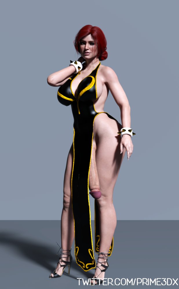 1futa, 3d, backless dress, balls, balls under clothes, bare legs, bare shoulders, bottomless skirt, breasts, casual boner, casual exposure, casual nudity, cd projekt red, china dress, chun-li (cosplay), cleavage, clothed, cosplay, curvy, dress, flaccid, french nails, futa only, futa sans pussy, futanari, high heels, huge breasts, huge cock, huge penis, intersex, large balls, looking at viewer, no panties, pelvic curtain, penis, penis out, penis under clothes, penis under skirt, prime3dx, realistic, red hair, revealing clothes, side slit, sideboob, skirt, solo, spiked bracelet, street fighter, the witcher, the witcher (series), the witcher 2, the witcher 3: wild hunt, thighs, triss merigold, wide hips