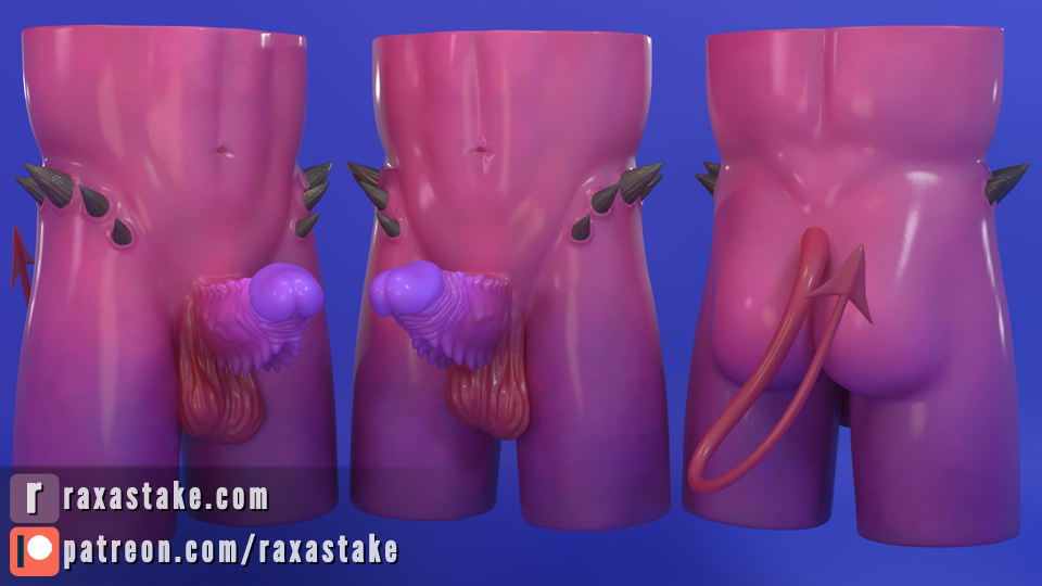 16:9 3d 3d_(artwork) balls demon digital_media_(artwork) disembodied_penis erection horn humanoid male male_only penis pink_body pink_skin raxastake simple_background