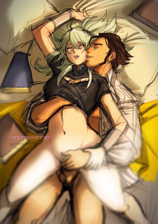 1boy 1girls asian_cowgirl_position bed bottomless breast_grab byleth_(fire_emblem) byleth_(fire_emblem)_(female) claude_von_riegan female fire_emblem fire_emblem:_three_houses grabbing grabbing_from_behind groping groping_from_behind hand_under_shirt happy_sex lying lying_on_back lying_on_person male momosinner nintendo on_back post-timeskip reverse_cowgirl_position romantic shirt_lift straight tagme wince