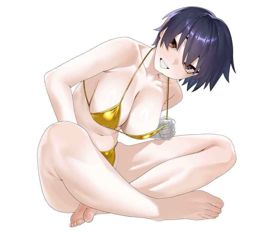 arril100, female, female only, golden bikini, golden week, kanbaru suruga, looking at viewer, monogatari (series), short hair, tagme