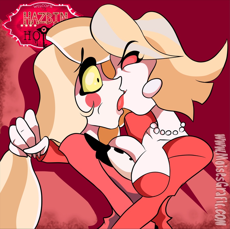 2demons, 2girls, blonde hair, breasts, charlie morningstar, charlie morningstar (hazbin hotel), demon, demon girl, demoness, dubious consent, fake love, female, femdom, femsub, french kiss, fully clothed, grey hair, hair grab, hatelove, hazbin hotel, katie killjoy, kissing, light skin, light-skinned female, lipstick, long hair, moisesgrafic, monster girl, multiple females, multiple girls, pale skin, pale-skinned female, red eyes, short hair, spindlehorse toons, straight hair, tuxedo, upper body, vivienne medrano, vivziepop, yellow eyes, yellow hair, yuri