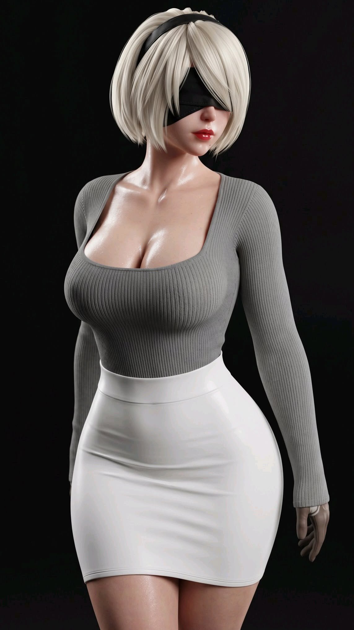 1girls, 3d, 3d (artwork), alexisgram2108, big boobs, big breasts, blindfold, blindfolded, blindfolded female, boobs, breasts, female, female focus, female only, large boobs, large breasts, light skin, light-skinned female, nier, nier (series), nier: automata, solo, solo female, solo focus, white hair, white hair female, yorha 2b